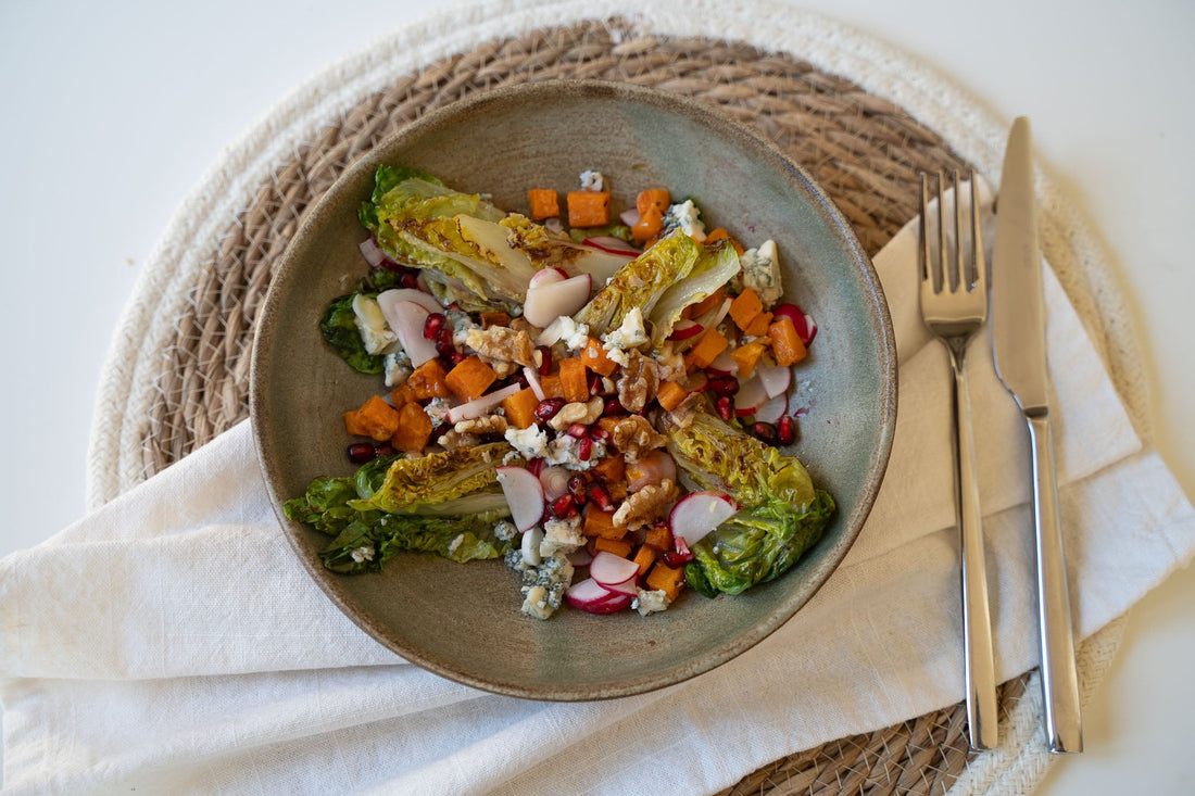 Pirított salátaszív édeskrumplival