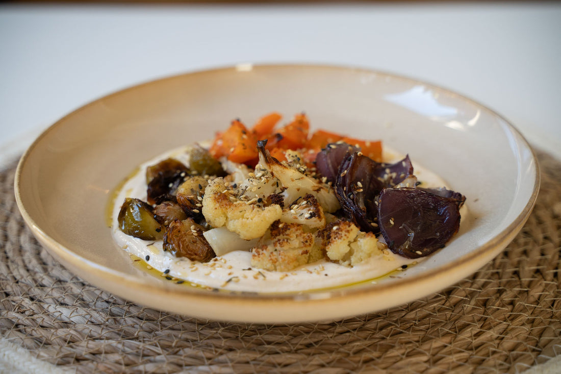 Joghurtos tahini sült zöldségekkel