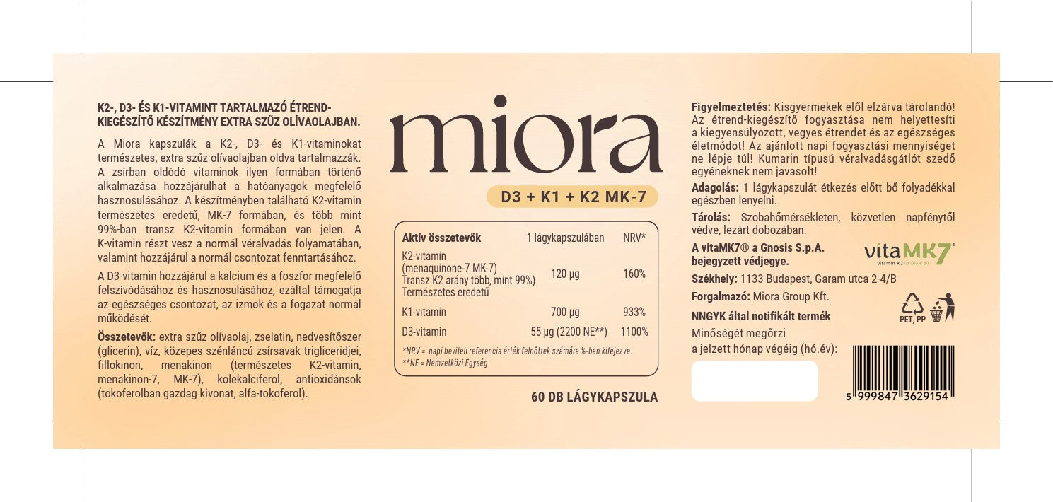 Miora D3+K1+K2 MK-7 lágykapszula  60 db