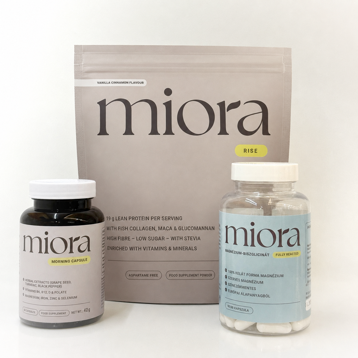 Miora Morning Energy Trio Pack – A teljes reggeli rutin: Fehérje + Kapszula + Magnézium
