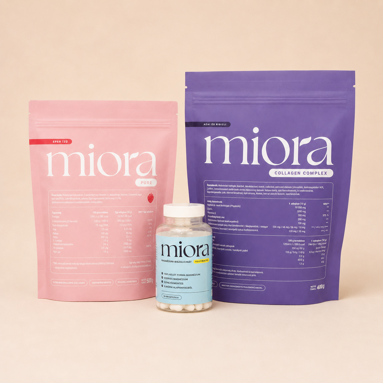 Miora Skin, Body & Balance TrioPack. Miora PURE Epres Fehérje + Collagen Complex + Magnézium