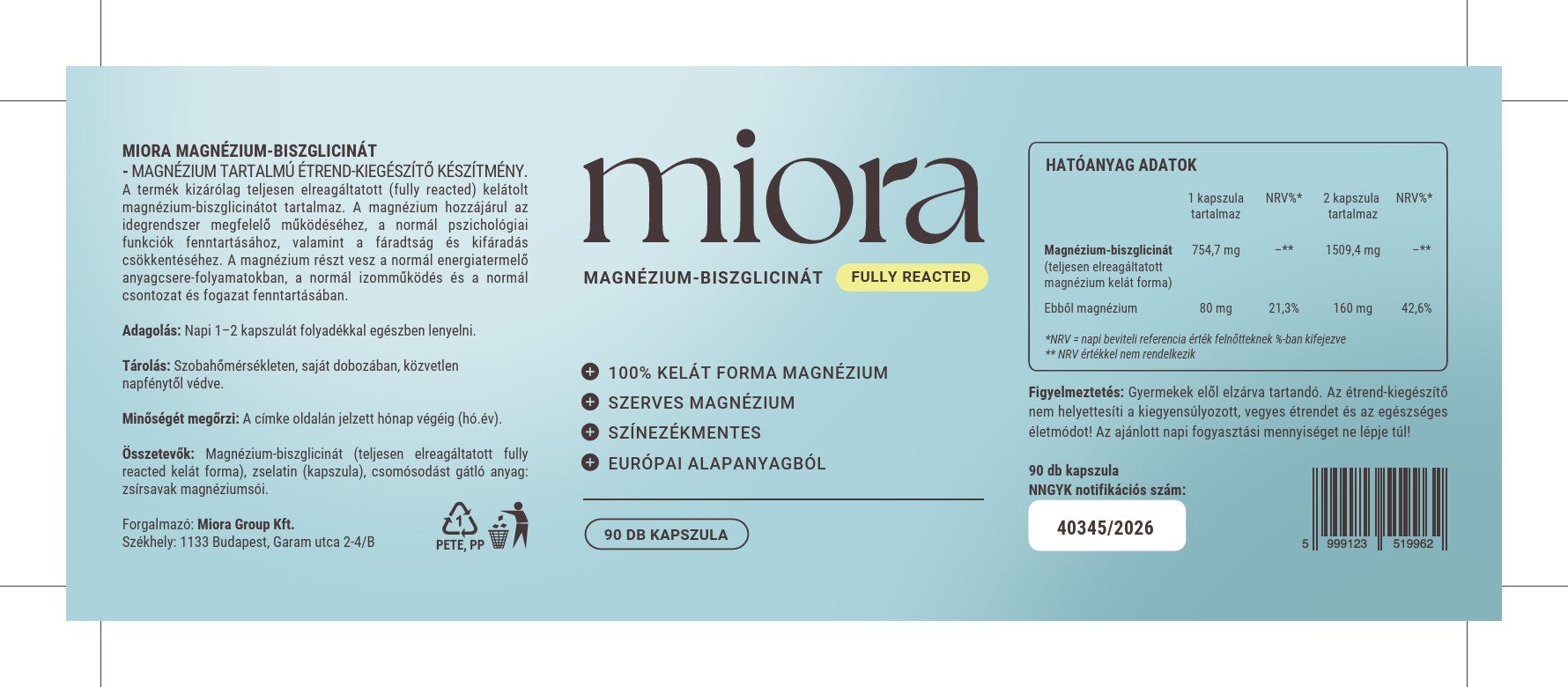 MIORA Magnézium-biszglicinát kapszula 90 db 